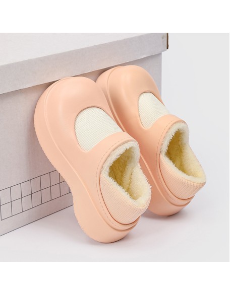 Warm cotton shoes women's padded thickening cute package heel heightening Mary Jane cotton slippers